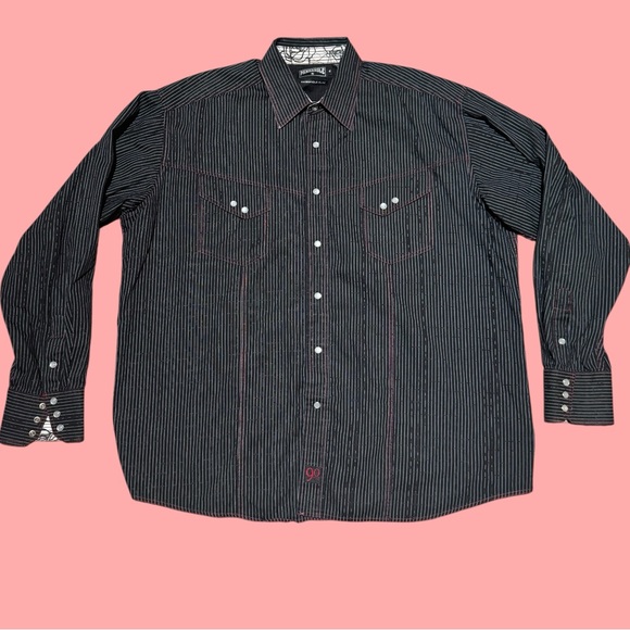 Panhandle Other - Men's Black Striped Button Up Collared Long Sleeve Cowboy Shirt